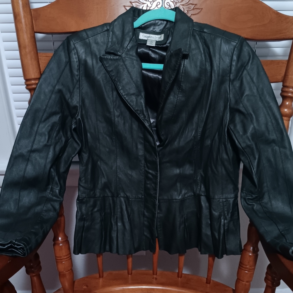 Peplum Leather Jacket - Forrest Green